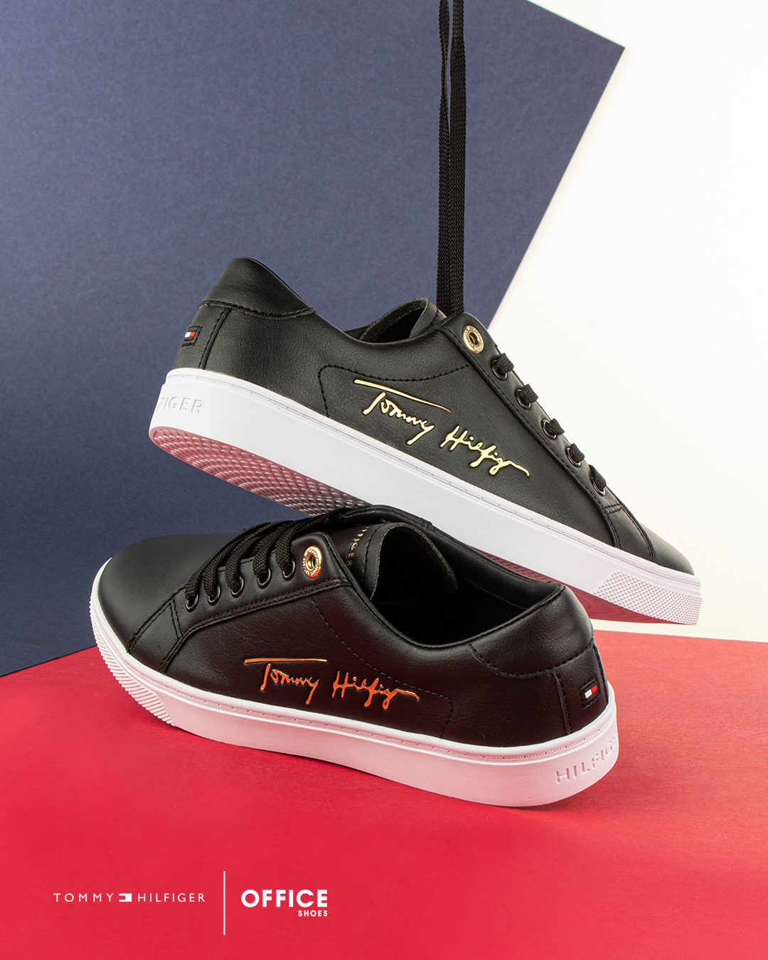 Czarne półbuty skórzane damskie marki Tommy Hilfiger